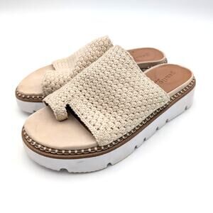 Gentle Souls Lavern Platform Slide Sandals Women's Cream Fabric Sz US7.5M EU38